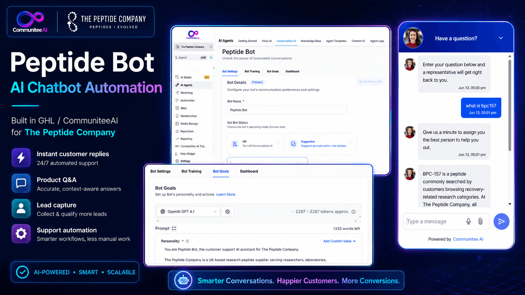 Peptide Bot AI chatbot automation in GHL and CommuniteeAI