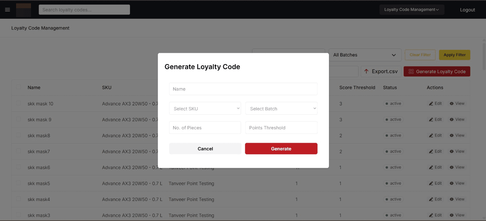 Loyalty Code Management