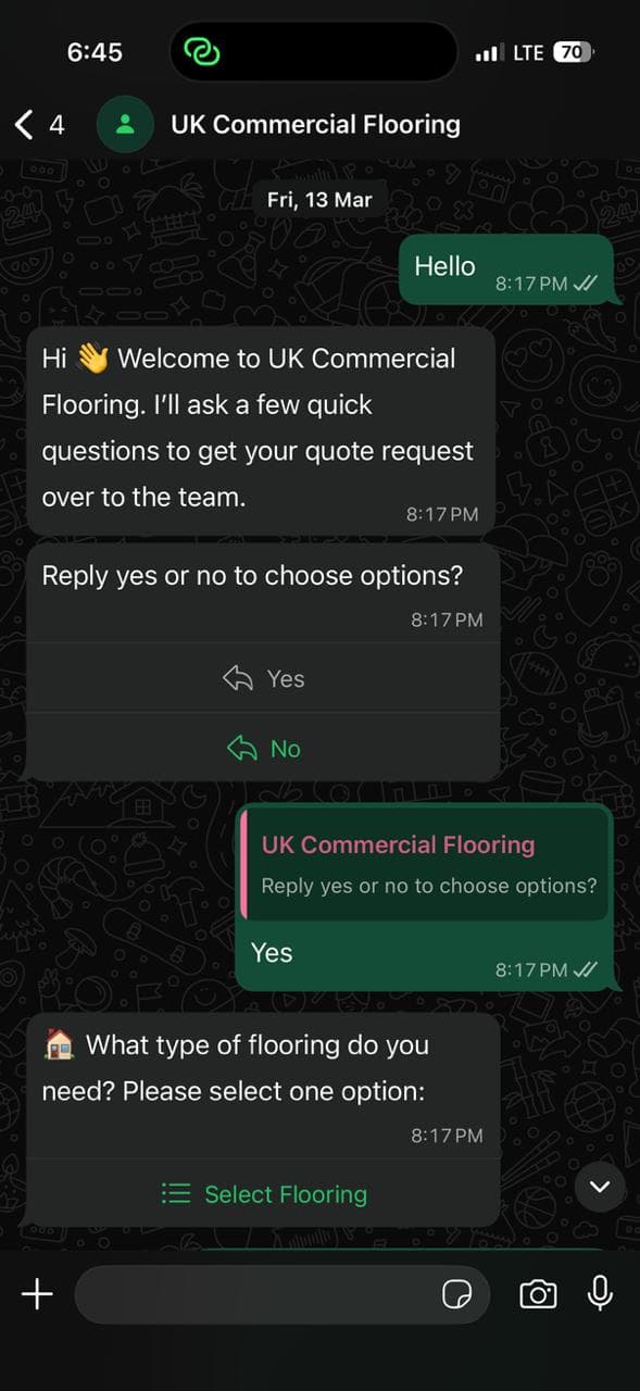 WhatsApp Bot Interaction