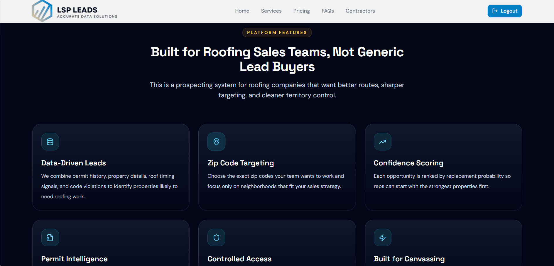 LSP Leads services and platform features page