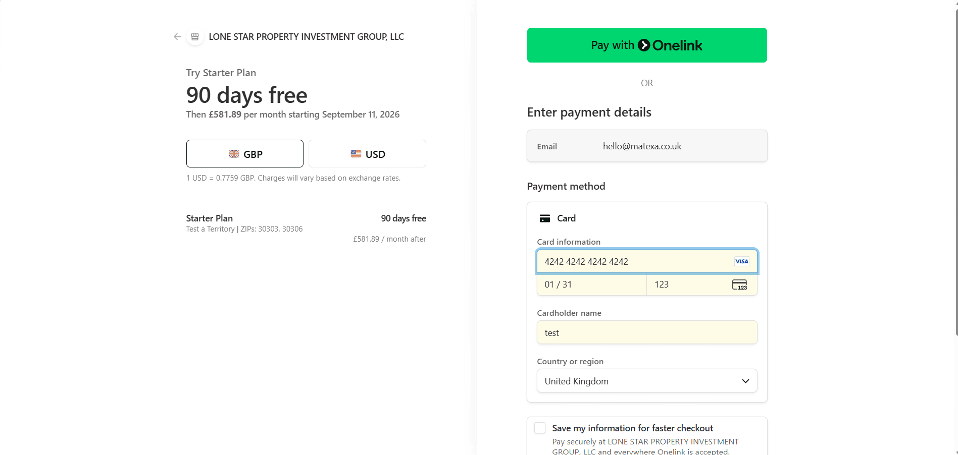 LSP Leads Stripe trial checkout
