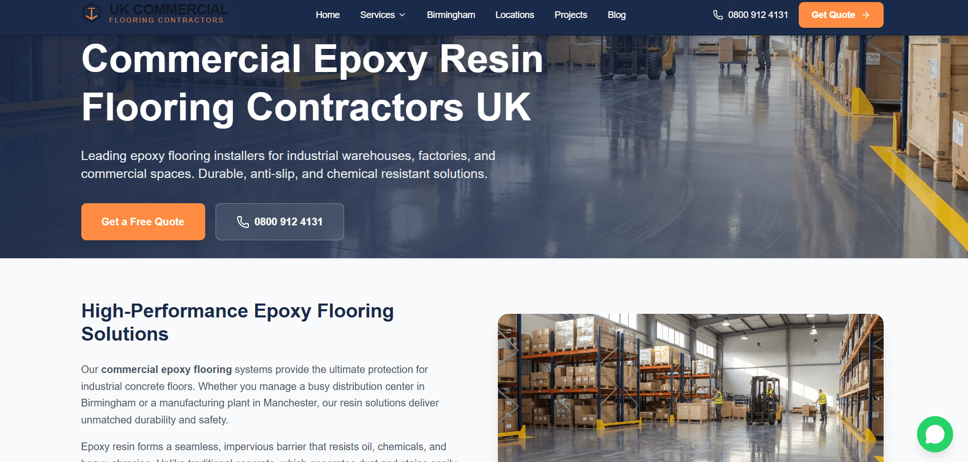 Commercial epoxy resin flooring service page